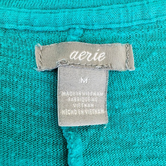 Aerie Round Neck Tissue Turquoise Cotton Long Sleeve Loose Fit Top Size Medium - Picture 4 of 8